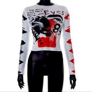 Red & Black Kpop Style Mesh Crop Top